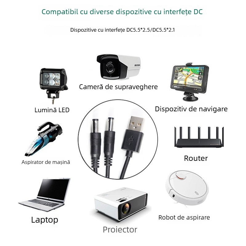 Cablu de alimentare USB către DC, împărțire 1-la-2, cu conectori DC5525/21 pentru echipamente de calcul (Brand Ling zhifeng; carcasă PVC; Rohs certificat; Certificat 3C 2022010105513446; Pentru echipamente de calcul)