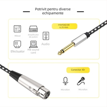 Cablu audio 6,35 mm la 6,5 mm, contacte aurite, miez din cupru, izolație PVC, certificat ROHS, cablu împletit