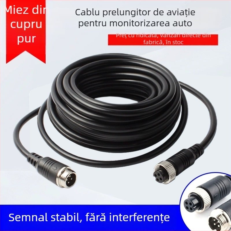 Cablu video protejat cu 4 conductori pentru camere de autobuz, pasageri și camioane de marfă, cu conector M12 – cablu de extindere pentru monitorizarea vehiculului