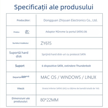 Card de extindere NAS M.2 M-Key PCIe 3.0 la SATA 6 porturi cu controler ASM1166 (Model Zy615)
