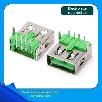 Conector USB Type-A femelă, USB 2.0, strat unic, 90°, fără margini