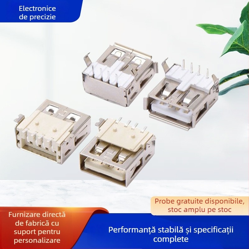 Conector USB Type-A femelă, USB 2.0, strat unic, 90°, fără margini