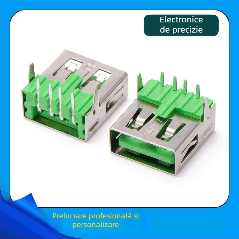 Conector USB Type-A femelă, USB 2.0, strat unic, 90°, fără margini