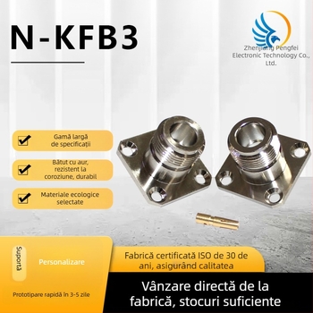 Conector RF coaxial N-KFB3, femeie, flanșă cu patru găuri, izolator PTFE