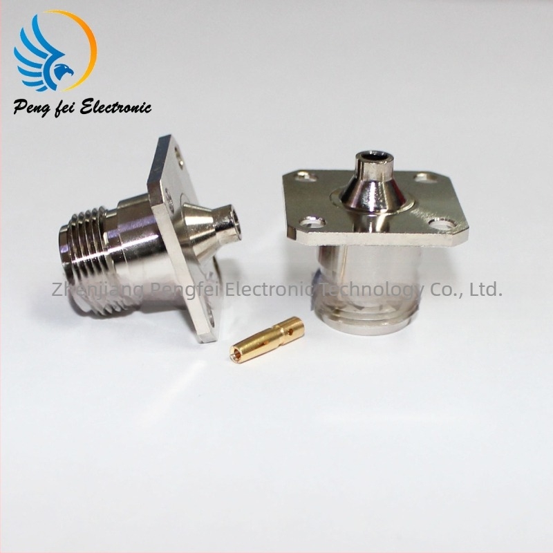 Conector RF coaxial N-KFB3, femeie, flanșă cu patru găuri, izolator PTFE