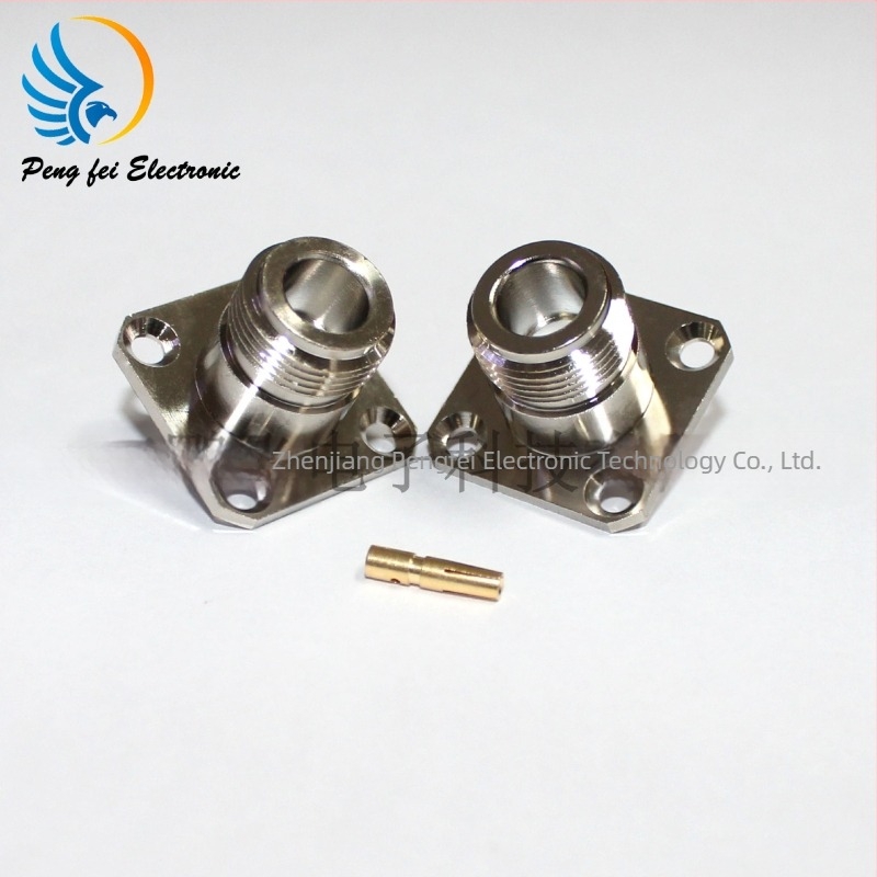 Conector RF coaxial N-KFB3, femeie, flanșă cu patru găuri, izolator PTFE