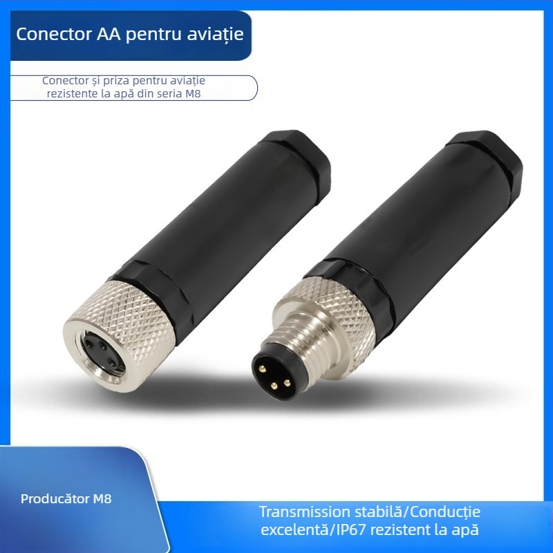 Conector circular M8 etanș, 3 conductori, cuplaj bărbat–femeie, senzor industrial