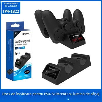 Bază de încărcare pentru gamepad PS4 Slim/Pro — încărcător dublu, interfață USB, compatibil cu două controllere wireless