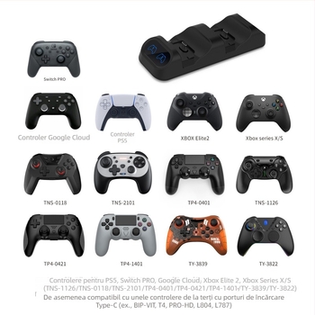 DOBE TY-0811S Stație de încărcare cu un singur slot pentru controllere PS5, Switch Pro și Xbox Series S/X — USB-C, ABS, bază de încărcare