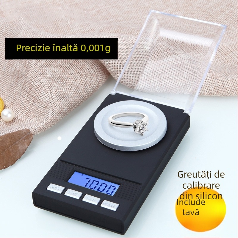 Cântar electronic de bijuterii, precizie 0.001 g, cântar de buzunar portabil pentru uz casnic