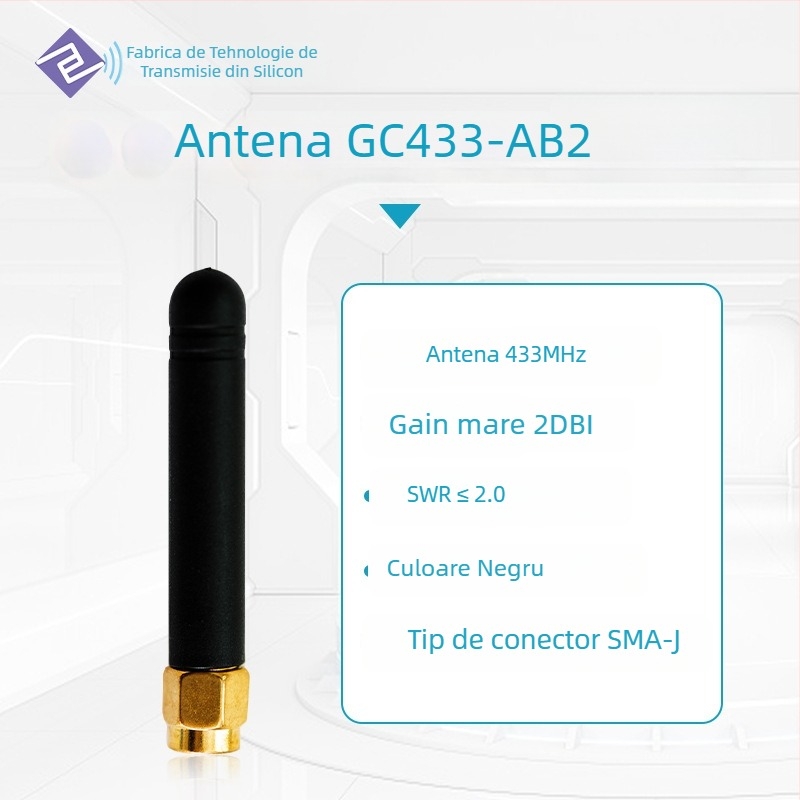 Antenă tijă pentru 433/470 MHz, interfață SMA, 50 Ω, câștig 2.0 dBi, SWR ≤ 2