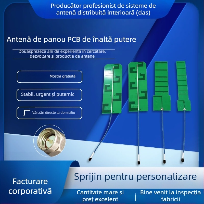Antena PCB pentru contramăsuri de securitate, 800–2500 MHz, 65W putere înaltă, jammer cu interferență și antenă integrată; 50 Ω, SWR ≤1,5, câștig 5/6,5/11/12 dBi