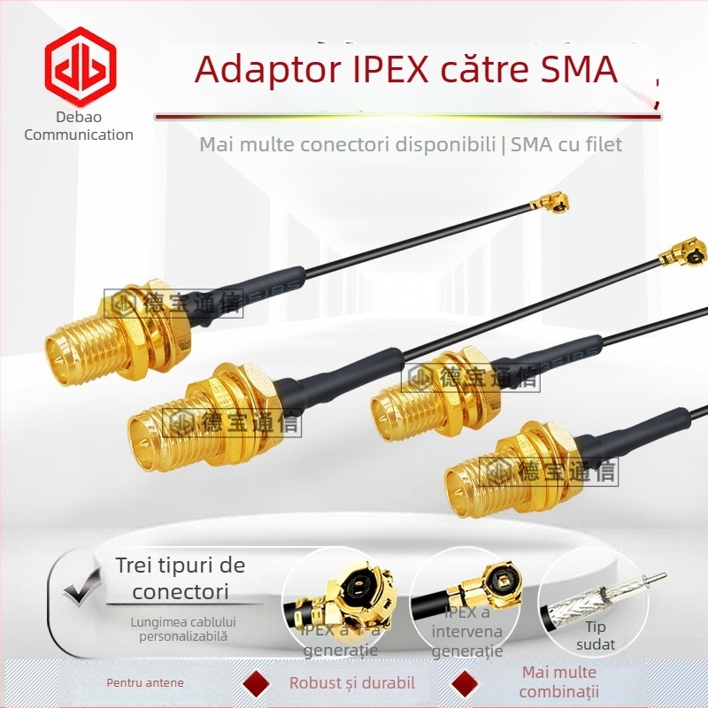 Cablu adaptor IPEX la SMA femelă pentru antenă, 0–3 GHz, 50 Ω, SWR ≤1.5, câștig 3 dB, lungime 15 cm