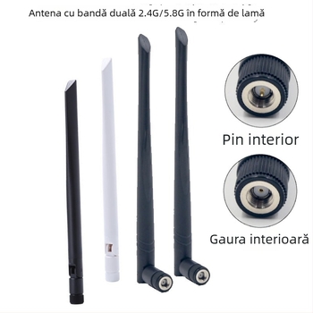 Antena lamelă, dublă bandă 5–6 GHz, câștig 6 dBi, filet SMA intern, pliabil