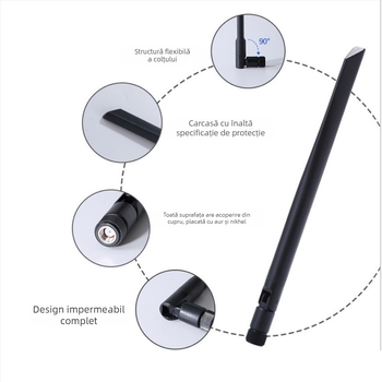 Antena lamelă, dublă bandă 5–6 GHz, câștig 6 dBi, filet SMA intern, pliabil
