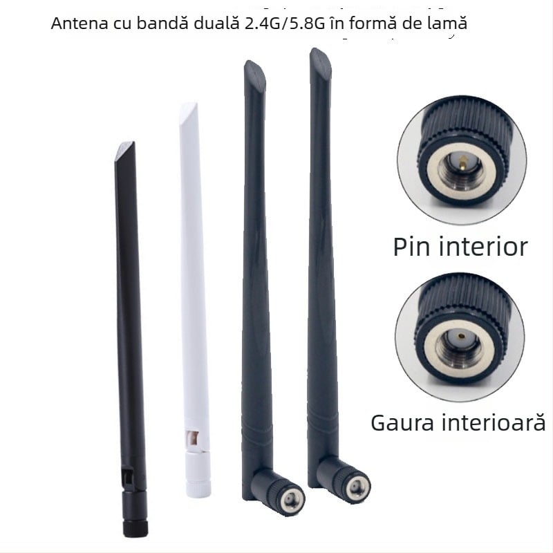 Antena lamelă, dublă bandă 5–6 GHz, câștig 6 dBi, filet SMA intern, pliabil