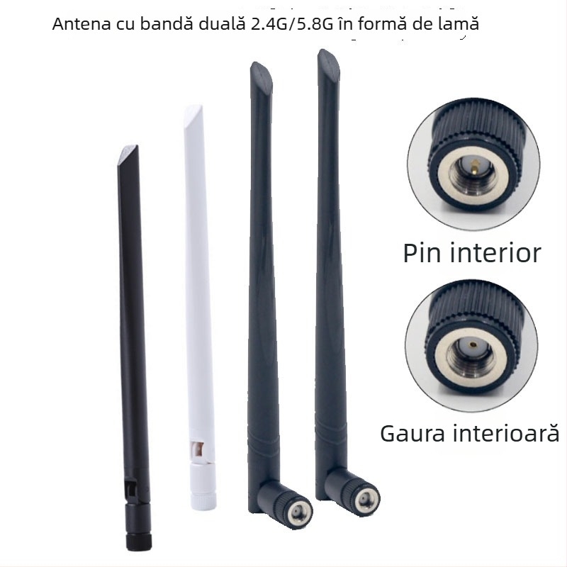 Antena lamelă, dublă bandă 5–6 GHz, câștig 6 dBi, filet SMA intern, pliabil