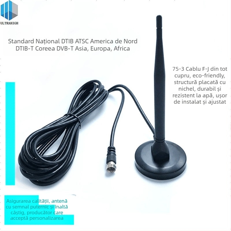Antena TV digitală terestră, compatibilă DVB-T2 ATSC CMMB ISDB DTMB – Antena HDTV; Brand: Extra High Electronic; Lungimea liniei: 5