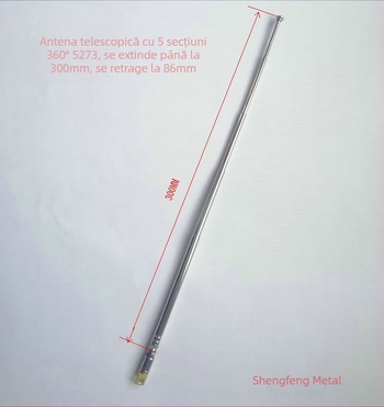 Shengfeng antenă radio telescopic din oțel inoxidabil, model 5273III, greutate 0,085 kg