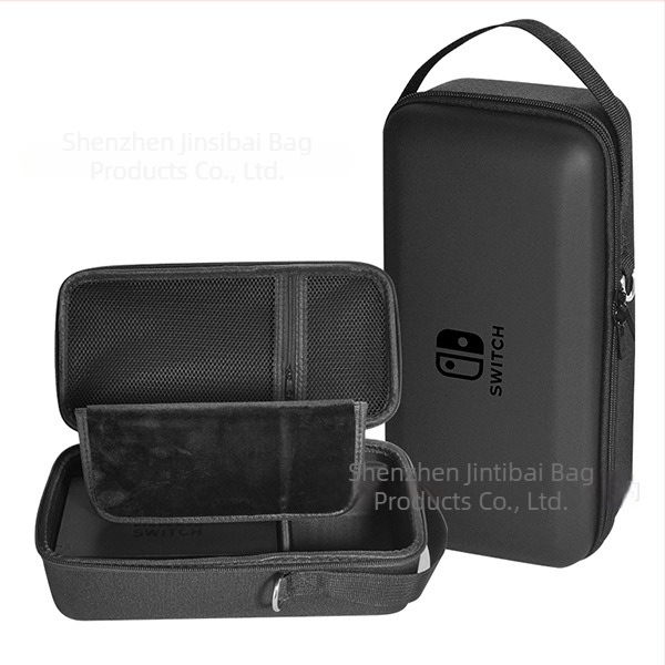Carcasă de protecție Nintendo Switch OLED cu suport, material EVA PU denim, cusătură prin presare la cald, compatibilă Switch OLED/Switch/Lite, 500 g, închidere cu fermoar
