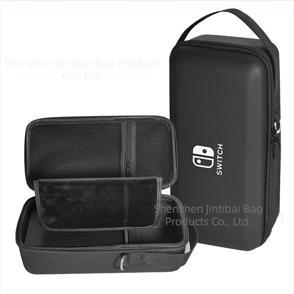 Carcasă de protecție Nintendo Switch OLED cu suport, material EVA PU denim, cusătură prin presare la cald, compatibilă Switch OLED/Switch/Lite, 500 g, închidere cu fermoar