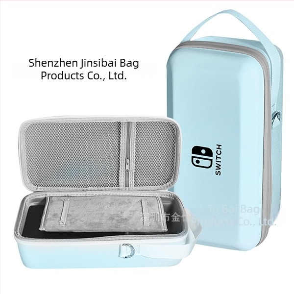 Carcasă de protecție Nintendo Switch OLED cu suport, material EVA PU denim, cusătură prin presare la cald, compatibilă Switch OLED/Switch/Lite, 500 g, închidere cu fermoar