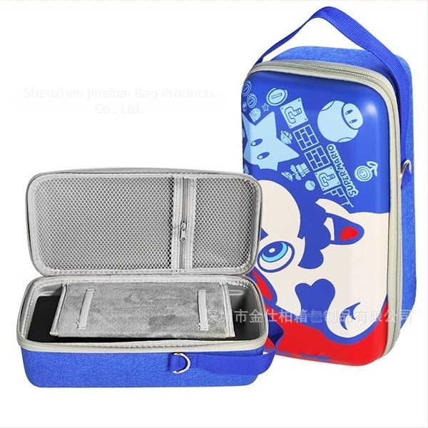 Carcasă de protecție Nintendo Switch OLED cu suport, material EVA PU denim, cusătură prin presare la cald, compatibilă Switch OLED/Switch/Lite, 500 g, închidere cu fermoar