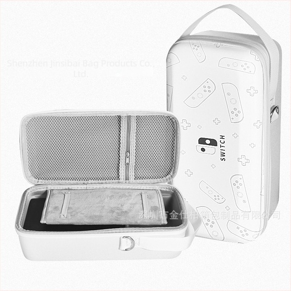 Carcasă de protecție Nintendo Switch OLED cu suport, material EVA PU denim, cusătură prin presare la cald, compatibilă Switch OLED/Switch/Lite, 500 g, închidere cu fermoar