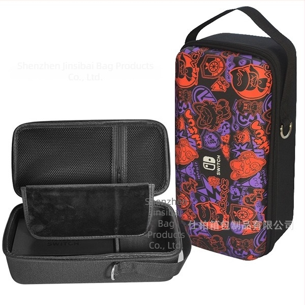Carcasă de protecție Nintendo Switch OLED cu suport, material EVA PU denim, cusătură prin presare la cald, compatibilă Switch OLED/Switch/Lite, 500 g, închidere cu fermoar
