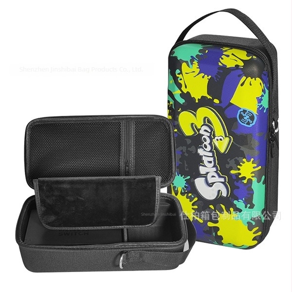 Carcasă de protecție Nintendo Switch OLED cu suport, material EVA PU denim, cusătură prin presare la cald, compatibilă Switch OLED/Switch/Lite, 500 g, închidere cu fermoar