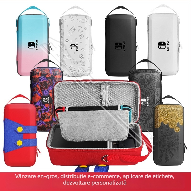 Carcasă de protecție Nintendo Switch OLED cu suport, material EVA PU denim, cusătură prin presare la cald, compatibilă Switch OLED/Switch/Lite, 500 g, închidere cu fermoar