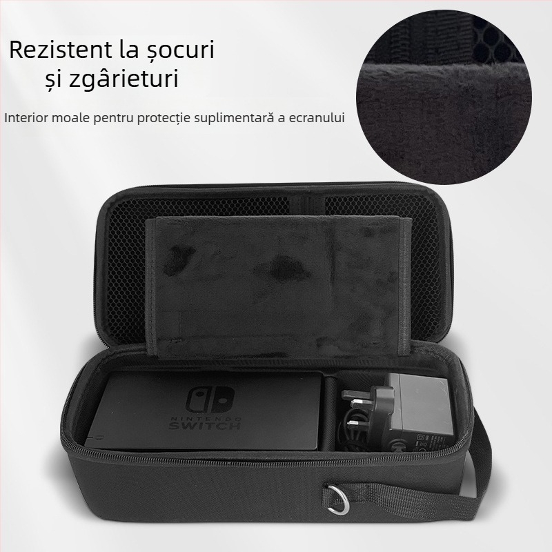Carcasă de protecție Nintendo Switch OLED cu suport, material EVA PU denim, cusătură prin presare la cald, compatibilă Switch OLED/Switch/Lite, 500 g, închidere cu fermoar
