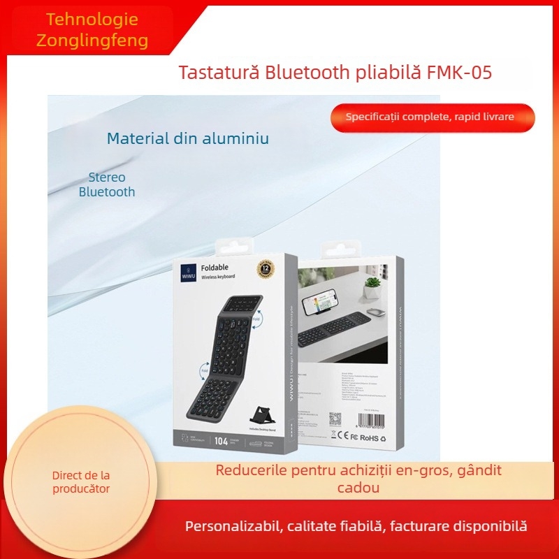 WIWU tastatură Bluetooth pliabilă din aliaj de aluminiu, 81 taste, pentru afaceri