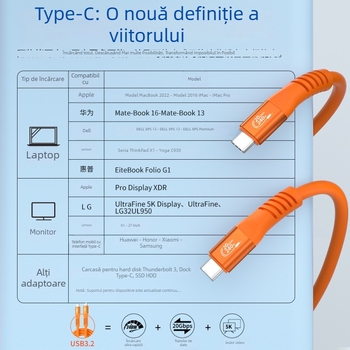 Cablu USB Type-C pentru date, 240W încărcare rapidă pentru laptopuri, tablete și telefoane