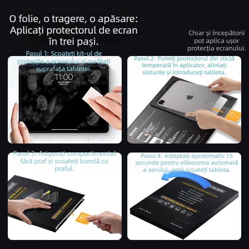 Protector de ecran din sticlă temperată pentru iPad, cu claritate HD, rezistent la spargere, împotriva prafului, anti-amprente, acoperire completă