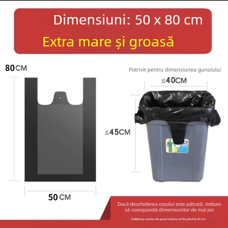 Pungi de gunoi în stil vestă, de unică folosință, PE gros (Material: PE; Biodegradabil: Nu; Stil: Vestă; De unică folosință: Da; Grosime: Îngroșat)
