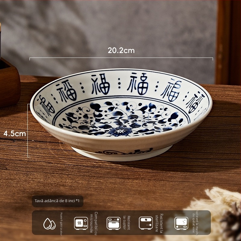 Baichuang farfurie plată din porțelan – rotundă, culoare sub glazură, compatibilă cu microundele