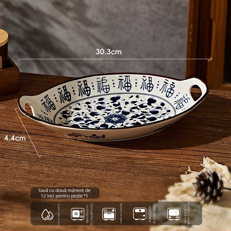 Baichuang farfurie plată din porțelan – rotundă, culoare sub glazură, compatibilă cu microundele