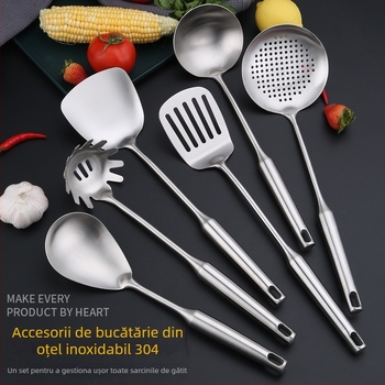Set lingură și spatulă din oțel inoxidabil, 6 piese, mâner antiderapant, rezistent la temperaturi ridicate