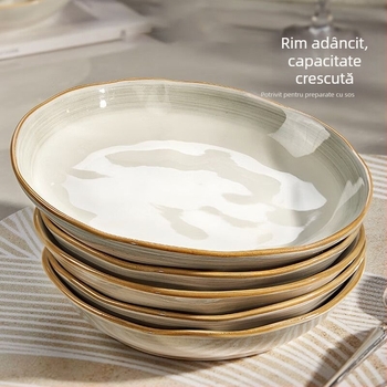 Farfurie de porțelan cu glazură sub glazură, design minimalist-lux, compatibilă cu microunde