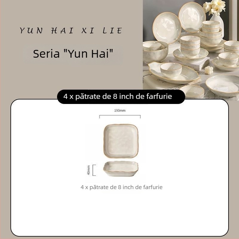 Farfurie de porțelan cu glazură sub glazură, design minimalist-lux, compatibilă cu microunde