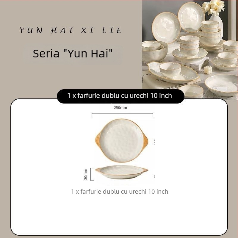 Farfurie de porțelan cu glazură sub glazură, design minimalist-lux, compatibilă cu microunde