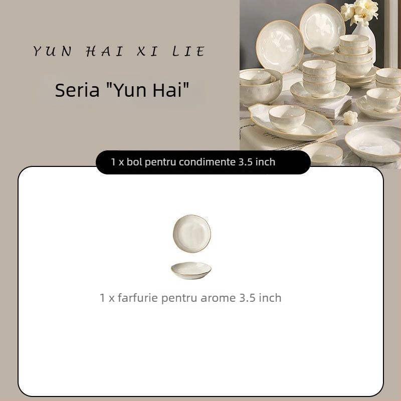 Farfurie de porțelan cu glazură sub glazură, design minimalist-lux, compatibilă cu microunde