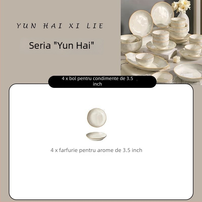 Farfurie de porțelan cu glazură sub glazură, design minimalist-lux, compatibilă cu microunde