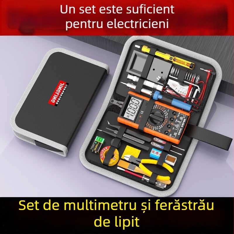 Set de multimetră și fier de lipit pentru instruire în electronică — 21 de piese, cu husă Jingling