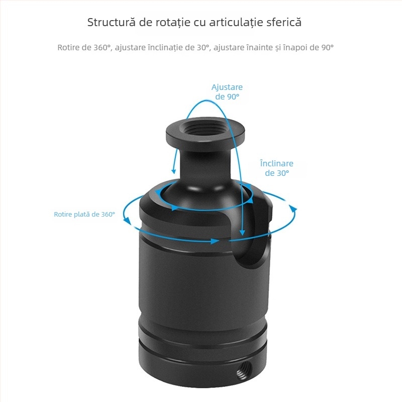 Cap bal universal cu amortizare constantă, suport magnetic, interfață 1/4 inch pentru bliț, rotație de 360°