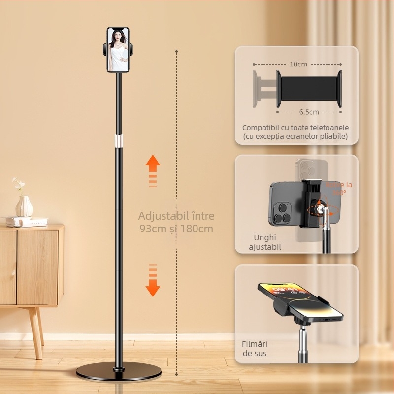 Suport pentru telefon mobil pentru streaming live și fotografie pe birou, suport metalic pentru podea, din oțel-carbon, stil cyberpunk