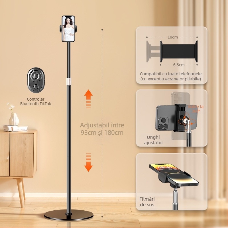 Suport pentru telefon mobil pentru streaming live și fotografie pe birou, suport metalic pentru podea, din oțel-carbon, stil cyberpunk