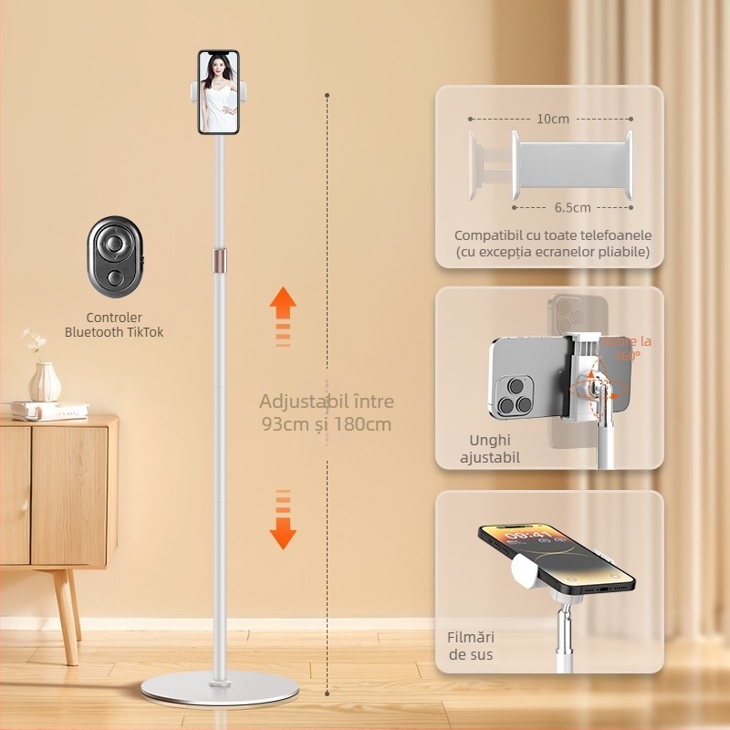 Suport pentru telefon mobil pentru streaming live și fotografie pe birou, suport metalic pentru podea, din oțel-carbon, stil cyberpunk