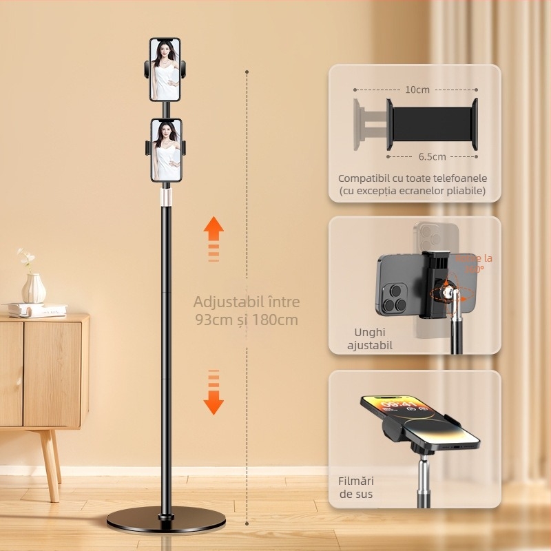 Suport pentru telefon mobil pentru streaming live și fotografie pe birou, suport metalic pentru podea, din oțel-carbon, stil cyberpunk